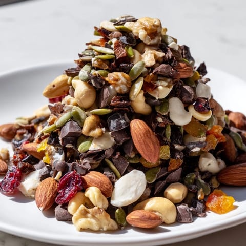 Hearty Trail Mix Custom snack in a rustic bowl with walnuts, pumpkin seeds, and shredded coconut for a sweet and salty craving.  
