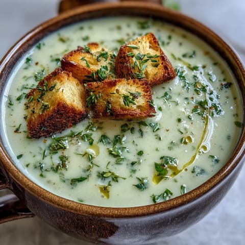 Golden potatoes and mellow garlic simmered in herb-infused broth for this comforting Garlic and Herb Soup.