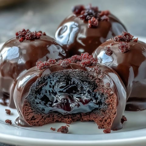 Inside view of Black Currant Chocolate Truffles revealing the vibrant purple fruit filling, paired with a glass of ruby port.
