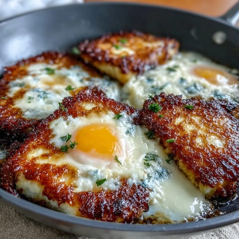 Sizzling feta and eggs create a savory breakfast with a creamy center and crunchy edges.  