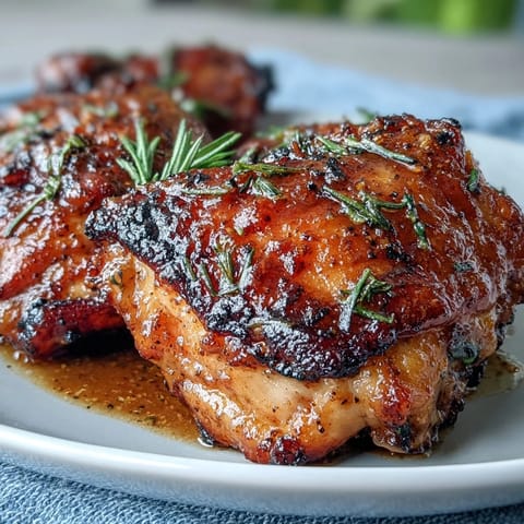 Tender chicken thighs coated in sweet and tangy honey mustard glaze, paired with caramelized carrots and baby potatoes on a rustic sheet pan.