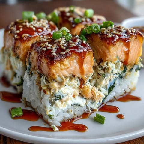 Deconstructed salmon roll bake served warm with seaweed sheets, perfect for sharing at family dinners or gatherings.  