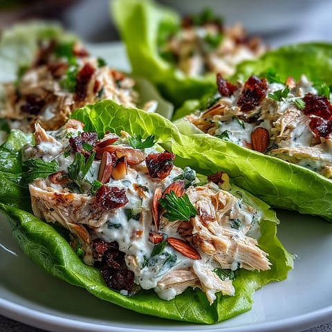 Healthy Easy Chicken Salad Lettuce Wraps in a white bowl with crisp lettuce leaves and colorful veggies, perfect for a light lunch or appetizer.