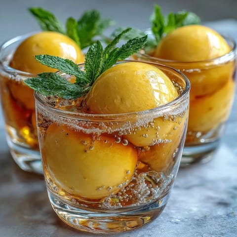 Bubbly Limoncello sorbet float featuring tangy lemon sorbet, chilled Limoncello, and sparkling water in elegant glasses.