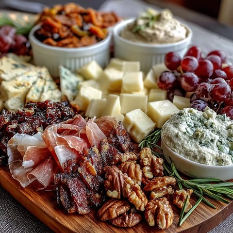 A vibrant charcuterie board with cured meats, cheeses, dips, and crackers for a festive housewarming party.
