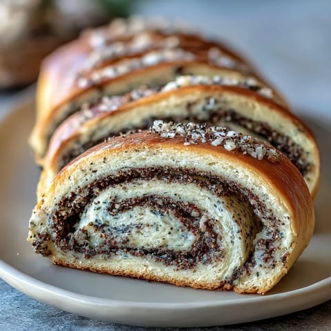Golden Classic Poppy Seed Roll glistens, showcasing its rich, spiral filling and tender crumb.