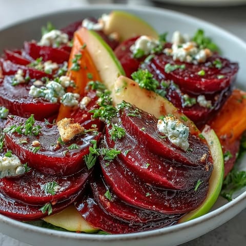 Juicy apples and earthy beets tossed in a fresh lemon-honey dressing.