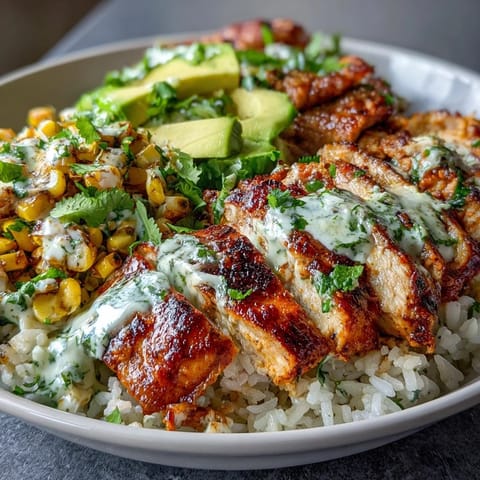 Street Corn Chicken Rice Bowls bursting with colorful, creamy, and smoky flavors.