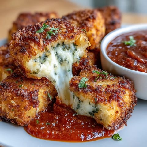 Golden brown Crispy Leftover Spaghetti Pie Bites ready for dipping.