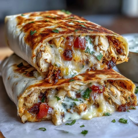 Golden Rotisserie Chicken Crunch Wrap Bake with melty cheese and crispy tostada.