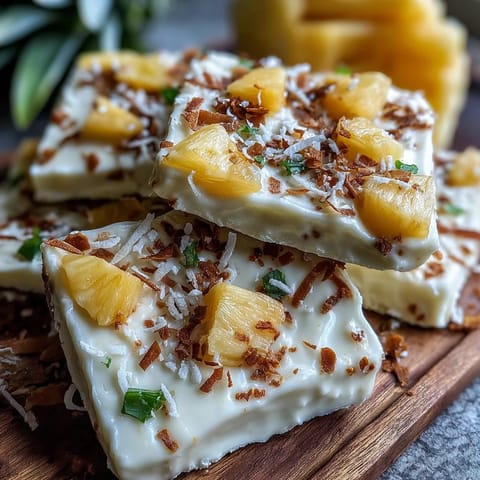 Pineapple Tajín Frozen Yogurt Bark: vibrant yellow swirls with spicy red chili coating.