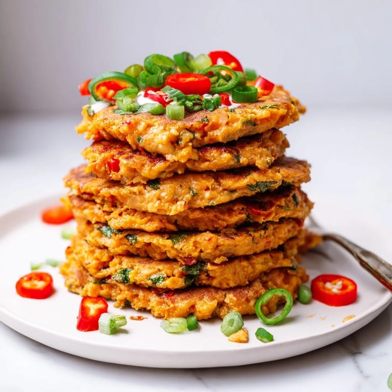 Savory sweet potato pancakes bursting with flavor, served with creamy yogurt dressing.  