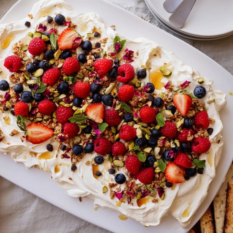 Indulge in a colorful butter board dessert featuring sweet mixed berries and chocolate.  