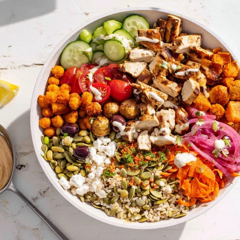 Vibrant presentation of build-your-own boards featuring proteins, grains, and fresh veggies.