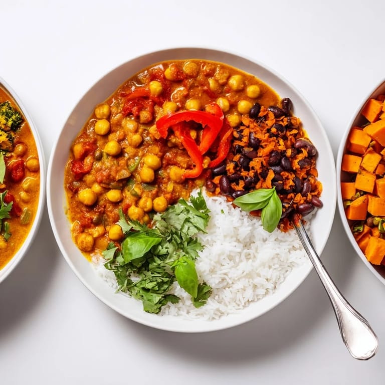 Enjoy a colorful spread of three easy curries inspired by world cuisines.  