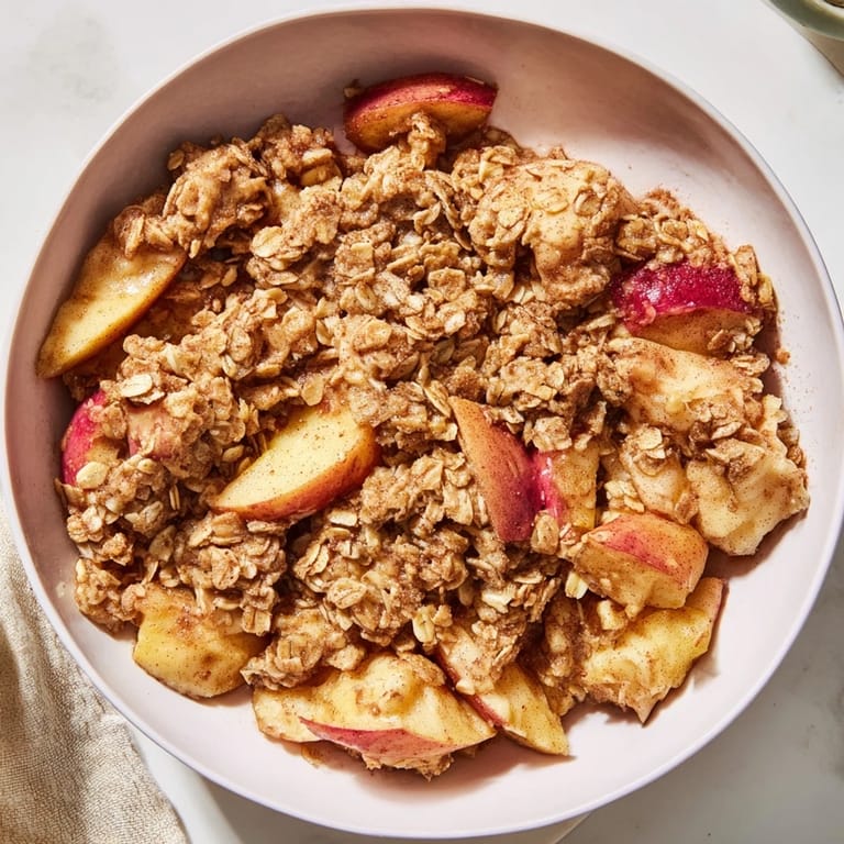 Warm, bubbling Apple Crisp, easy to make using frozen apples topped with a sweet oat crumble and ready to eat.