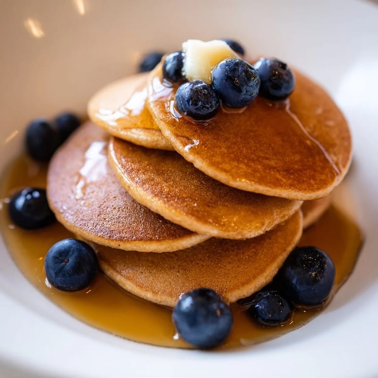 Quick and easy recipe showing a bowl of fluffy Pancake Cereal with fresh berries.