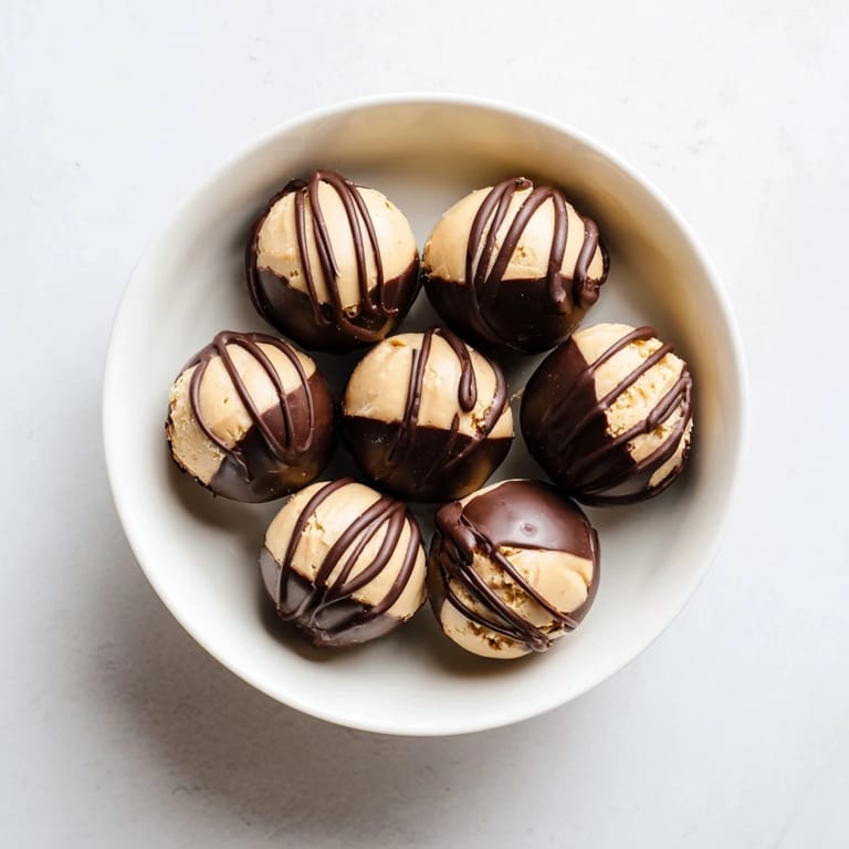 Homemade peanut butter buckeyes, a holiday treat with rich chocolate coating and peanut butter center.