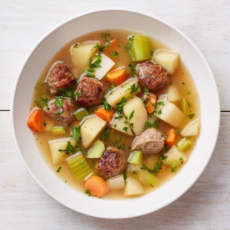 Enjoy this comforting bowl of Stovetop Sausage, Celery, and Apple Hotpot, perfect for a cozy weeknight meal.