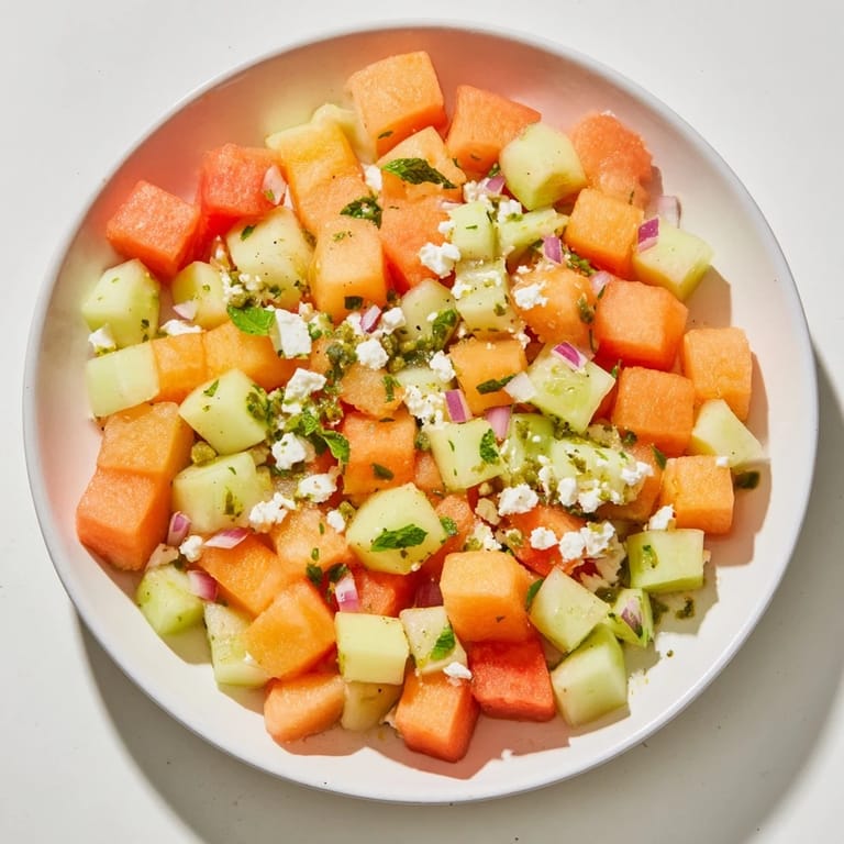 A refreshing bowl of the flavorful Cucumber and Watermelon Hot Girl Salad, ready to enjoy.