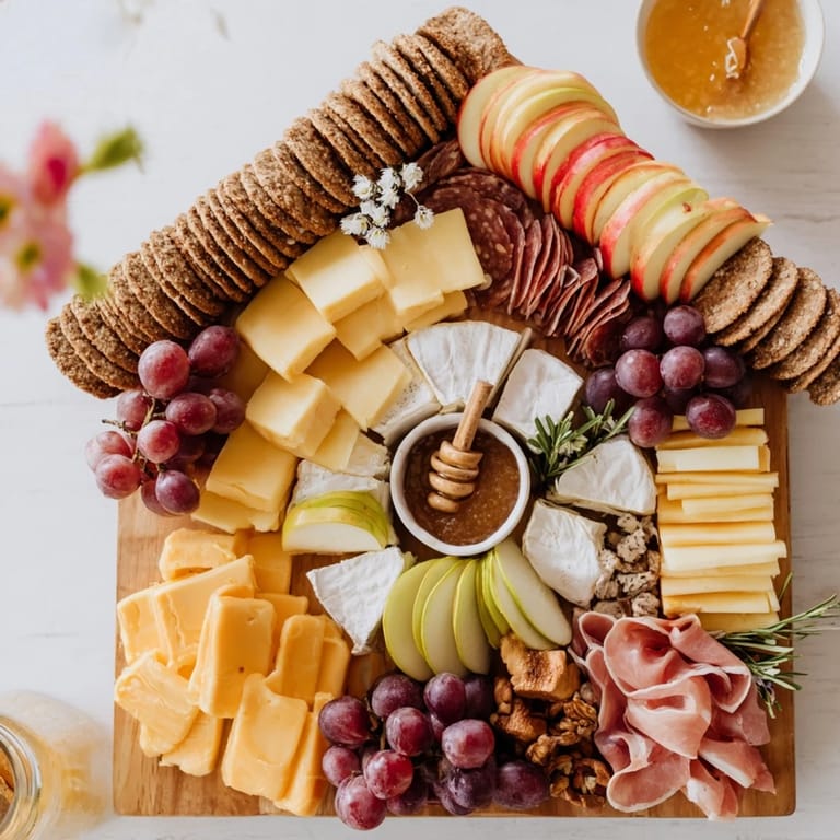 Delectable cheeses, fruits, and meats adorn this Sweet Home Charcuterie Board, perfect for sharing and easy to make.