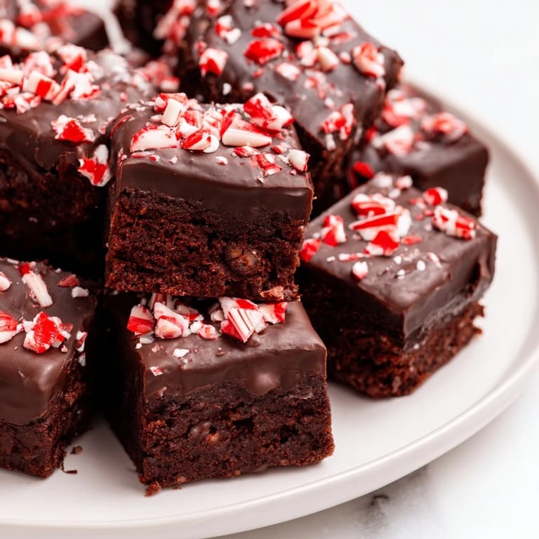 Fudgy, bite-sized Peppermint Mocha Brownie Bites topped with peppermint candies, perfect for any occasion.