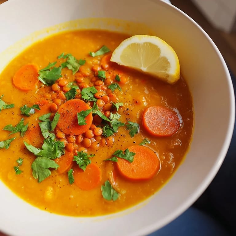 Hearty Spiced Carrot Lentil Soup, a cozy vegan meal with red lentils and warming flavors.