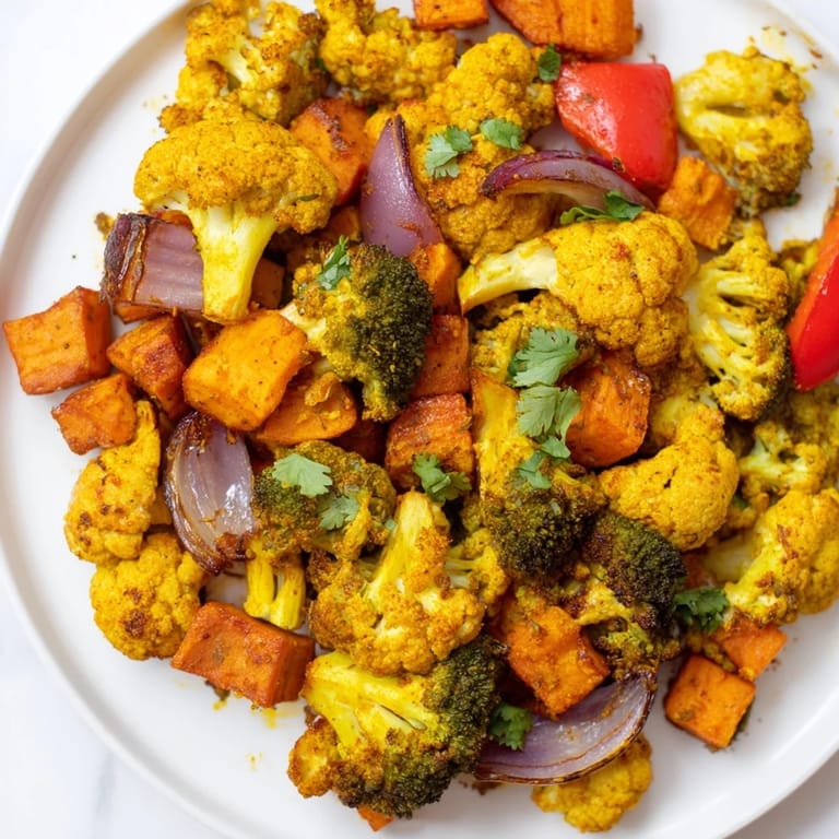 Warm Anti-Inflammatory Turmeric Roasted Vegetables served over quinoa, showcasing colorful carrots and red bell peppers on a plate.