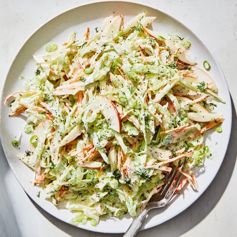This refreshing Green Cabbage and Apple Slaw features crunchy carrots and green onions, perfect as a side for summer barbecues.