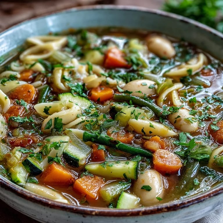 Homemade Vegetable Minestrone Variations simmering in a pot, featuring zucchini, carrots, and tomatoes in rich vegetable broth.