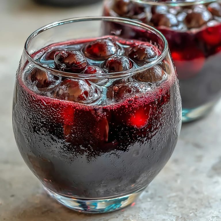 Two elegant glasses of Black Currant and Cassis Cocktail sit beside a chilled bottle of white wine and a plate of goat cheese crostini.