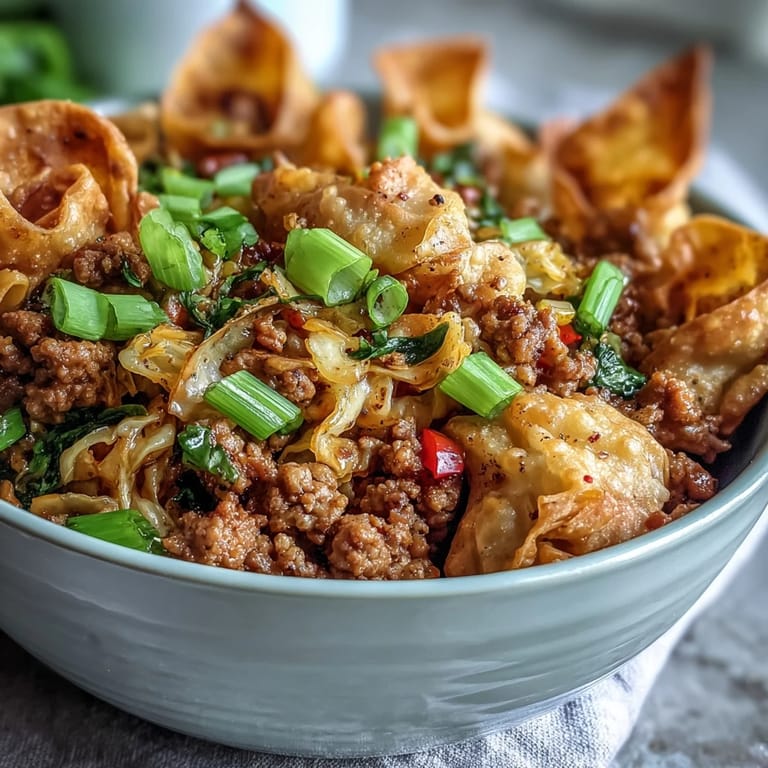 Deconstructed Ranch Turkey & Veggie Egg Roll Bowls featuring ground turkey, crunchy coleslaw mix, and sesame seeds.