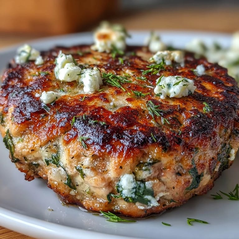 Golden-brown Greek turkey patties infused with dill and feta, served with a side of crisp salad for a vibrant, nutritious plate.