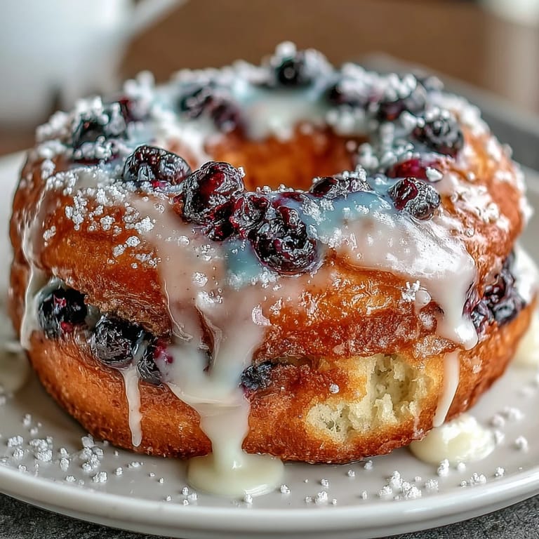 Fluffy lemon blueberry sourdough donuts with a tangy glaze, perfect for a bright breakfast treat.