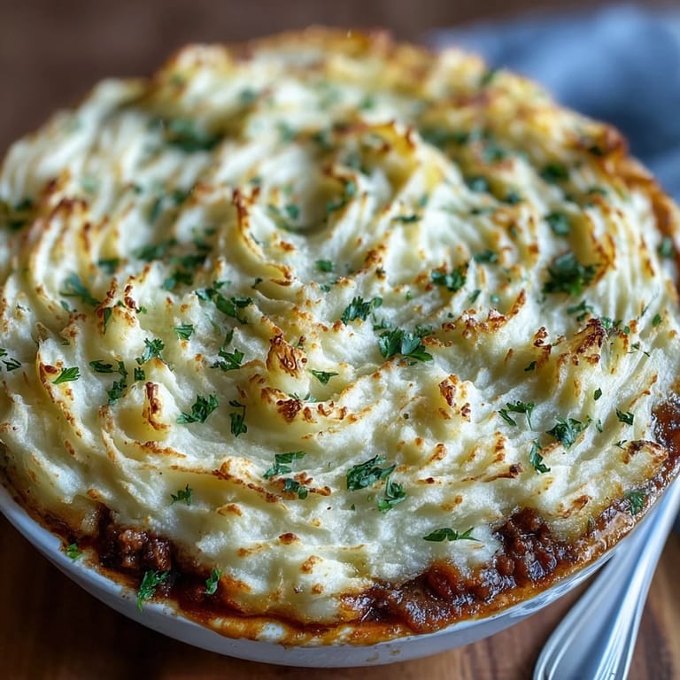 Golden-baked shepherd's pie with rich lamb filling and velvety cauliflower mash, perfect for a cozy, gluten-free family dinner.