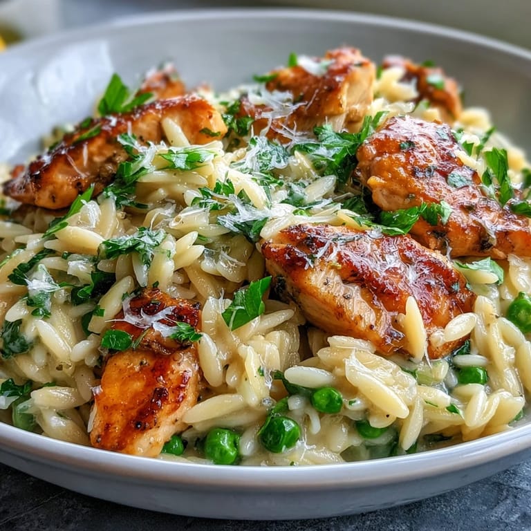 Golden chicken and fresh lemon zest make this One-Pot Lemon Orzo with Peas irresistible