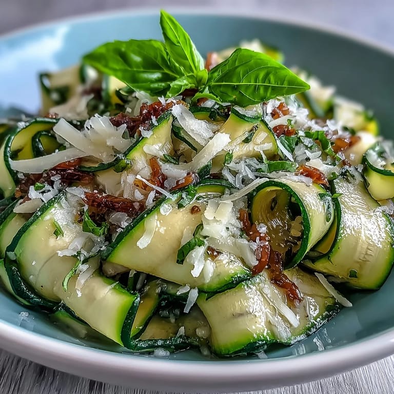 Vibrant Shaved Zucchini Ribbon Salad with lemon, basil, and Parmesan, perfect side dish.