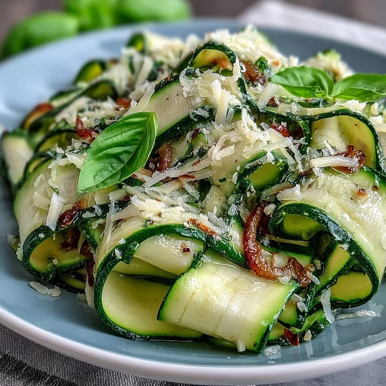 Light Shaved Zucchini Ribbon Salad with zesty lemon dressing and shaved Parmesan cheese.