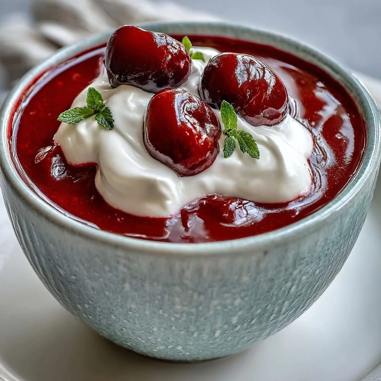 Sweet and tart Sour Cherry Soup perfect for a chilled elegant dessert.