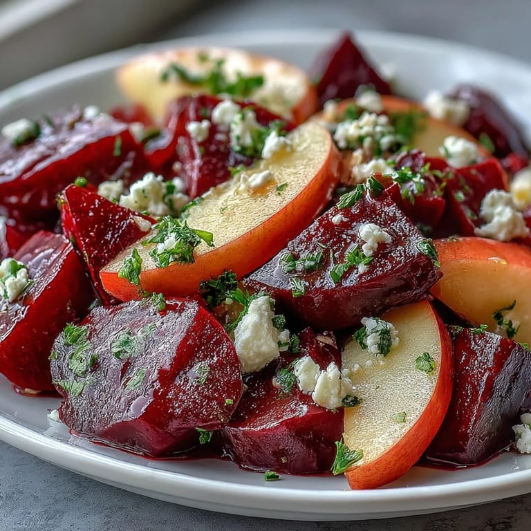 Colorful Quick Beet and Apple Salad recipe, ready in 15 minutes.