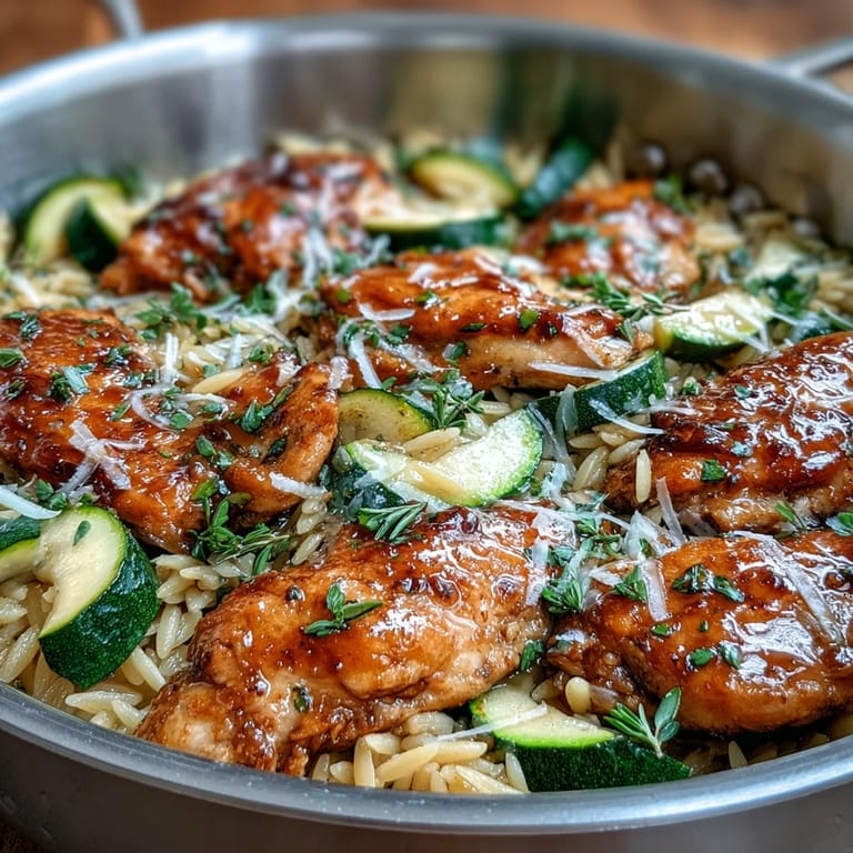 Easy one-pan lemon chicken and orzo, a delicious family meal.