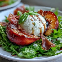 Creamy burrata and sweet peaches star in this vibrant prosciutto summer salad.