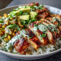 Street Corn Chicken Rice Bowls bursting with colorful, creamy, and smoky flavors.