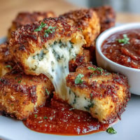 Golden brown Crispy Leftover Spaghetti Pie Bites ready for dipping.